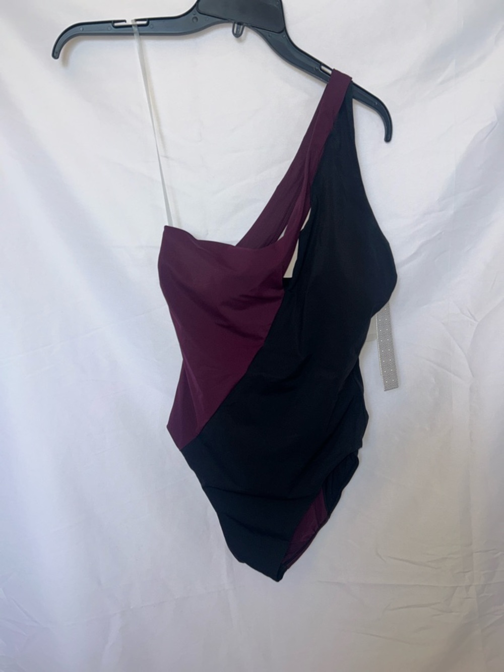 One-Shoulder Colorblock One-Piece Swimsuit in Plum and Black